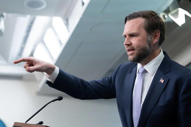 Vice President JD Vance gives remarks during a press conference in the James Brady Press Briefing Room of the White House in Washington, DC on Tuesday, May 19, 2026. Vance defended the creation of a $1.8 billion Department of Justice fund that would compensate certain individuals who were investigated and prosecuted by the Biden Administration.  WAP20250519011 AARONxSCHWARTZ