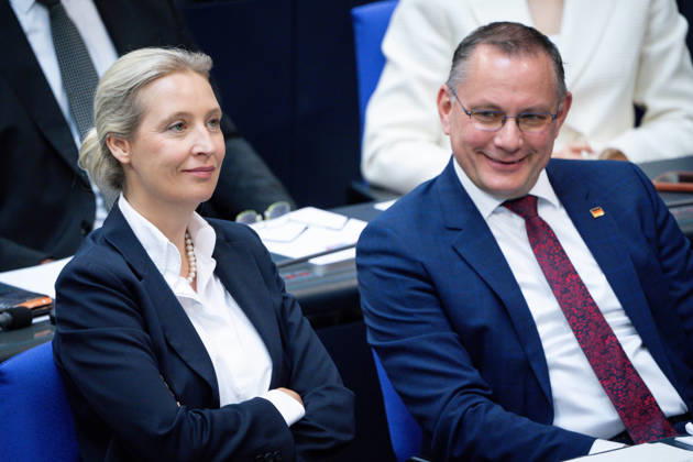 German Bundestag, 80th plenary session Alice Weidel AfD together with Tino Chrupalla AfD in the plenary at the 80th session of the German Bundestag in Berlin, 21 05 2026 Berlin Berlin Germany