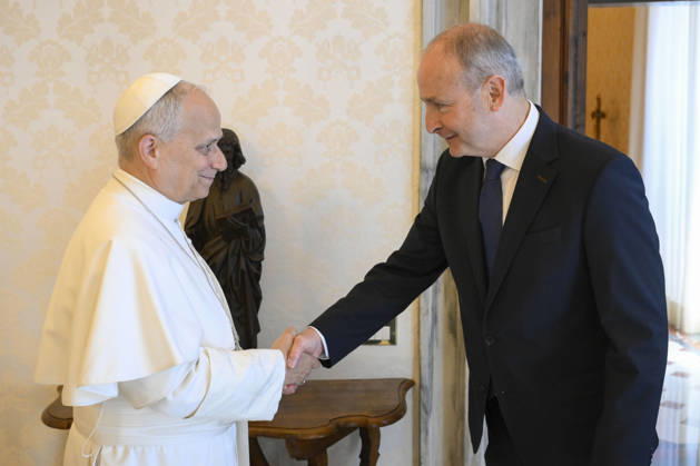 ITALY- REL VATICAN -POPE LEO XVI DURING A PRIVATE AUDIENCE WITH HIS EXCELLENCY MR.MICHEAL MARTIN,PRIME MINISTRE OF IRELAND May 22, 2026 ITALY REL - Vatican,May 22, 2026: Pope Leo XIV receives His Excellency Mr. Micheal Martin, Prime Minister of Ireland, in audience EDITORIAL USE ONLY - NO BOOKS Copyright: xVATICANxMEDIAx xCatholicxPressxPhotox