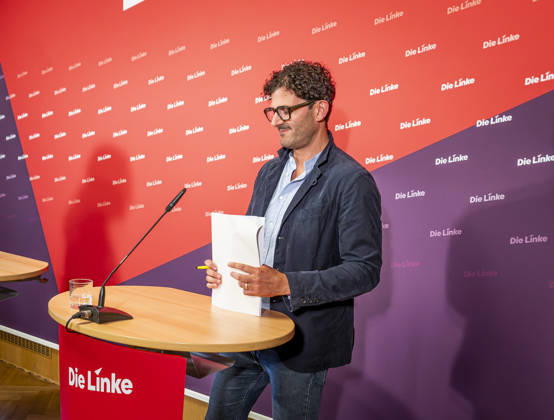 Luigi Pantisano EUR, Germany, Berlin, July 6, 2026 Press conference by Luigi Pantisano, chairman of the Die Linke party, at the Karl Liebknecht House on current issues
