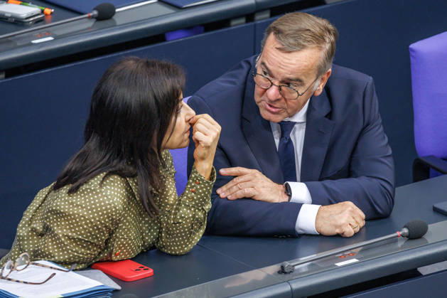 German Bundestag: Katherina Reiche (CDU), Federal Minister for Economic Affairs and Energy, and Boris Pistorius (SPD), Federal Minister of Defense, at the German Bundestag on July 9, 2026, in Berlin, Berlin, Berlin, Germany, Bundestag