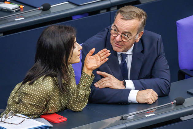 German Bundestag: Katherina Reiche (CDU), Federal Minister for Economic Affairs and Energy, and Boris Pistorius (SPD), Federal Minister of Defense, at the German Bundestag on July 9, 2026, in Berlin, Berlin, Berlin, Germany, Bundestag
