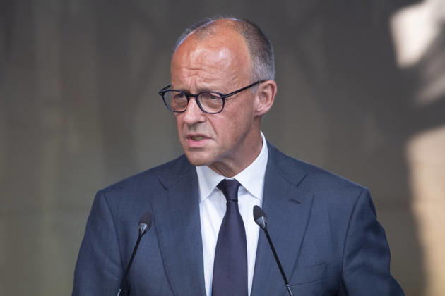 Chancellor Friedrich Merz speaks at a memorial event on the Ahrweiler market square five years after the catastrophic flooding in the Ahr Valley. Photo take Copyright: epd-bild GuidoxSchiefer 20260714-DSCF8549
