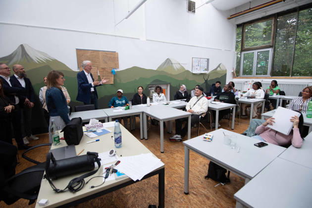 Verena SCHAEFFER, Schäffer, Minister for Children, Youth, Family, Equality, Refugees, and Integration of the State of North Rhine-Westphalia, visits the Quaz Ruhr Language and Training Center in Bochum on July 22, 2026