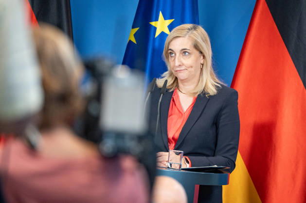 Nina Warken, Federal Minister for Special Tasks, Head of the Federal Chancellery, and Federal Government Commissioner for the Federal Intelligence Services, during a press conference at the Federal Chancellery on the reform of intelligence service legislation, Berlin, Germany, Federal Chancellery
