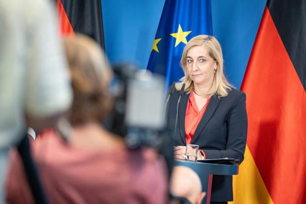 Nina Warken, Federal Minister for Special Tasks, Head of the Federal Chancellery, and Federal Government Commissioner for the Federal Intelligence Services, during a press conference at the Federal Chancellery on the reform of intelligence service legislation at the Federal Chancellery, Berlin, Berlin, Germany, Federal Chancellery
