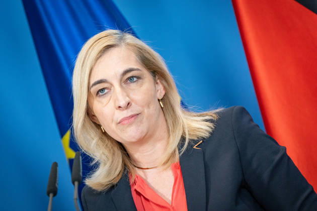 Nina Warken, Federal Minister for Special Tasks, Head of the Federal Chancellery, and Federal Government Commissioner for the Federal Intelligence Services, during a press conference at the Federal Chancellery on the reform of intelligence service legislation, Berlin, Germany, Federal Chancellery