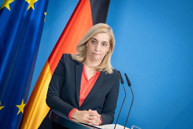 Nina Warken, Federal Minister for Special Tasks, Head of the Federal Chancellery, and Federal Government Commissioner for the Federal Intelligence Services, during a press conference at the Federal Chancellery on the reform of intelligence service legislation, Berlin, Germany, Federal Chancellery