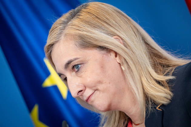 Nina Warken, Federal Minister for Special Tasks, Head of the Federal Chancellery, and Federal Government Commissioner for the Federal Intelligence Services, during a press conference at the Federal Chancellery on the reform of intelligence service legislation, Berlin, Germany, Federal Chancellery