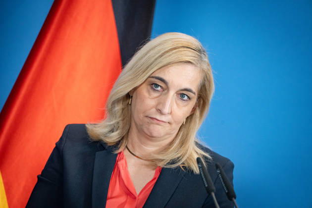 Nina Warken, Federal Minister for Special Tasks, Head of the Federal Chancellery, and Federal Government Commissioner for the Federal Intelligence Services, during a press conference at the Federal Chancellery on the reform of intelligence service legislation, Berlin, Germany, Federal Chancellery