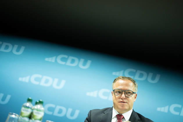 Mario Voigt, Minister-President of Thuringia, holds a press conference at the CDU state headquarters Press conference by the Minister-President of Thuringia at the CDU state headquarters, Erfurt, Thuringia, Germany CDU Thuringia State Headquarters