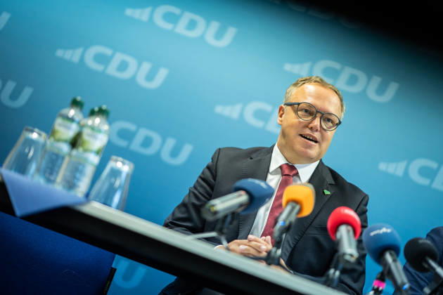 Mario Voigt, Minister President of Thuringia, holds a press conference at the CDU state headquarters Press conference by the Minister President of Thuringia at the CDU state headquarters, Erfurt, Thuringia, Germany CDU Thuringia State Headquarters