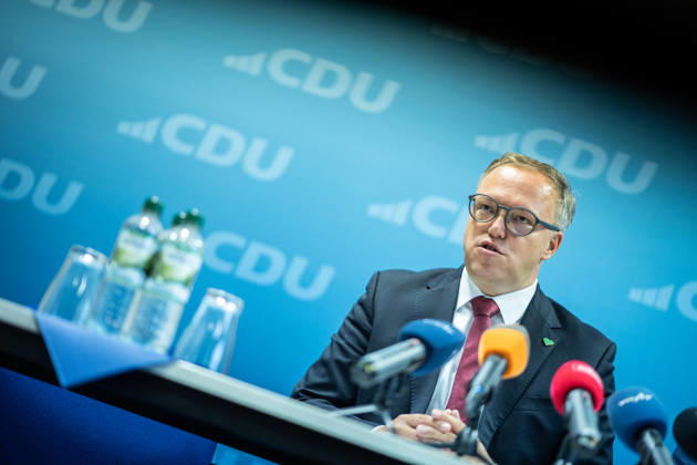Mario Voigt, Minister-President of Thuringia, holds a press conference at the CDU state headquarters Press conference by the Minister-President of Thuringia at the CDU state headquarters, Erfurt, Thuringia, Germany CDU Thuringia State Headquarters