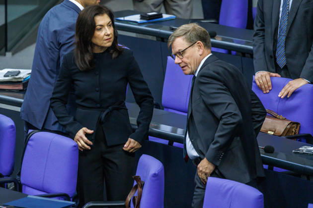 German Bundestag: Katherina Reiche (CDU), Federal Minister for Economic Affairs and Energy, and Johann Wadephul (CDU), Federal Minister of Foreign Affairs, at the German Bundestag on September 9, 2026, in Berlin, Berlin, Berlin, Germany, Bundestag