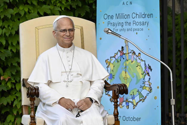 IPA89187813 - Italy, Rome, Vatican, October 1, 2026: Pope Leo XIV reacts as he attends the One Million Children Praying the Rosary event at the Lourdes Grotto in the Vatican Gardens. Photo by VATICAN MEDIA Catholic Press Photo Copyright: xVATICANxMEDIA xxCatholicxPressxPhotox xx IPA89187813