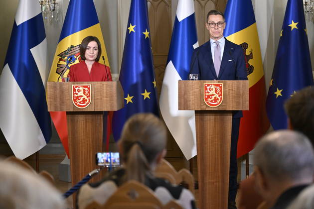 LKS 20261002 Moldovan President Maia Sandu and Finnish President Alexander Stubb attend a press conferance at the Presidential Palace in Helsinki, Finland, on October 2, 2026. President Sandu pays a working visit to Finland. - MIKKO STIG Helsinki Finland Copyright: xMikkoxStigx I8hy55LgbuY