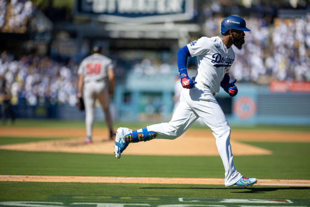 October 3, 2026, Los Angeles, California, USA: Teoscar Herno¡ndez 37 of the Los Angeles Dodgers reacts after hitting a 2-run home run during the fourth inning against the Atlanta Braves in game one of the National League Division Series at Dodger Stadium on October 03, 2026 in Los Angeles, California. Los Angeles Dodgers won the game 5-3. . Los Angeles USA - ZUMAa60_ 20261003_zaf_a60_032 Copyright: xArmandoxArorizox