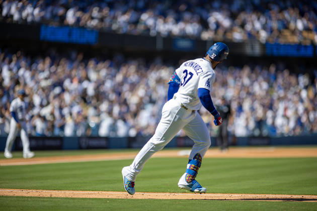 October 3, 2026, Los Angeles, California, USA: Teoscar Herno¡ndez 37 of the Los Angeles Dodgers reacts after hitting a 2-run home run during the fourth inning against the Atlanta Braves in game one of the National League Division Series at Dodger Stadium on October 03, 2026 in Los Angeles, California. Los Angeles Dodgers won the game 5-3. . Los Angeles USA - ZUMAa60_ 20261003_zaf_a60_035 Copyright: xArmandoxArorizox