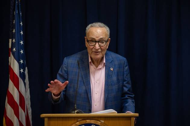 October 4, 2026, New York, New York, United States: U.S. Senator Chuck Schumer (D-NY) speaks.U.S. Senator Chuck Schumer (D-NY) calls for tighter rules and privacy safeguards around Flock Safety AI-powered license plate readers (ALPRs or LPRs), whose network has grown to more than 120,000 cameras across 49 states, according to the company, and continuously record passing vehicles movements without a warrant, probable cause, or even reasonable suspicion on October 04, 2026 in New York City. New York United States - ZUMAs197 20261004_aaa_s197_202 Copyright: xRonxAdarx