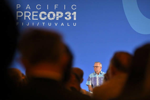 ANTHONY ALBANESE PRECOP MEETING, Australia™s Prime Minister Anthony Albanese during a traditional welcome ceremony during the Pre-Cop31 meeting in Fiji, Monday, October 5, 2026. ( NO ARCHIVING NADI Fiji  Copyright: xMICKxTSIKASx 20261005181678819761