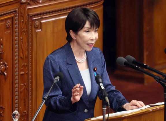 October 5, 2026, Tokyo, Japan - Japanese Prime Minister Sanae Takaichi delivers her policy speech at Lower House s plenary session at the National Diet in Tokyo on Monday, October 5, 2026. The 69-day extraordinary Diet session will convene through December 12. (photo by Yoshio Tsunoda AFLO) aflo_353477570