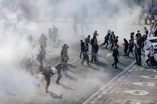 High School Students Protest PHOTOPQR SUD OUEST sounalet sounalet Jean Christophe Sounalet La Rochelle October 5, 2026 on October 5, 2026 High School Students Protest at Dautet High School and Place Verdun, France Fires have broken out at several schools in France, as students protest by blocking access to educational institutions nationwide over school funding and learning conditions La Rochelle CHARENTE MARITIME France  Copyright: xPHOTOPQR SUDxOUEST MAXPPPxJean-ChristophexSounaletx 20261005SDO9998 20261005SDO9998