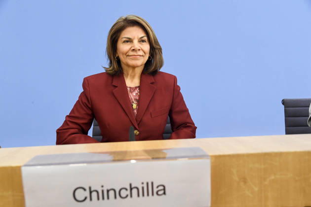 ABB BPK with Laura Chinchilla Miranda, President of Costa Rica and Co-Chair of the ENSK, at a press conference on the composition and priority issues of the North-South Commission on Development Policy at the BPK Federal Press Conference in Berlin on October 5, 2026, Berlin, Germany