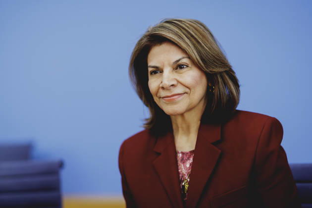 Laura Chinchilla Miranda, President of Costa Rica and Co-Chair of the ENSK, photographed during the press conference to introduce the North-South Commission on Development Policy in Berlin, October 5, 2026, Berlin, Germany Copyright: xFlorianxGaertnerx