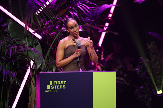 FIRST STEPS 2026 Götz George Young Talent Award: Laudation by Hadnet Tesfai; Award Ceremony on Stage at the FIRST STEPS 2026 Awards Ceremony at the Theater des Westens in Berlin Copyright: xEventpressxFuhrx