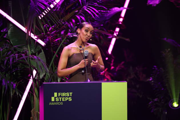 FIRST STEPS 2026 Götz George Young Talent Award: Laudation by Hadnet Tesfai; Award Ceremony on Stage at the FIRST STEPS 2026 Awards Ceremony at the Theater des Westens in Berlin Copyright: xEventpressxFuhrx