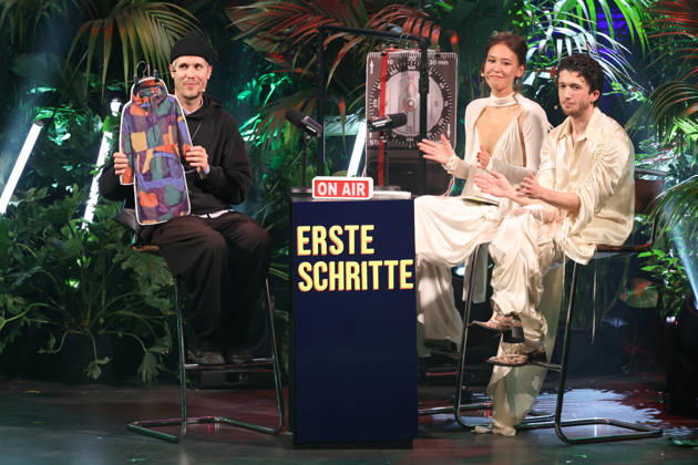 FIRST STEPS 2026: Hosts Malaya and Maximilian, and Hans Block’s laudatory speech for the documentary film award at the FIRST STEPS 2026 awards ceremony on stage at the Theater des Westens in Berlin Copyright: xEventpressxFuhrx