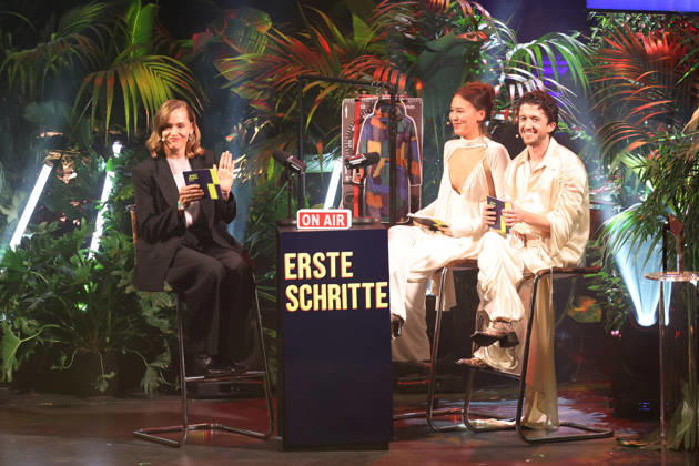 FIRST STEPS 2026 Hosts Malaya and Maximilian, and Big Audience Award Acceptance Speech by Magdalena Prosteder: Award Ceremony on Stage at the FIRST STEPS 2026 Awards at the Theater des Westens in Berlin Copyright: xEventpressxFuhrx