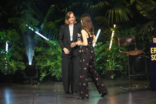 FIRST STEPS 2026 Big Audience Award Acceptance Speech by Magdalena Prosteder and the Big Audience Award-winning book *OPERATION OBERLAND* by Patricia SchuÌˆtz; Award presentation on stage at the FIRST STEPS 2026 ceremony at the Theater des Westens in Berlin Copyright: xEventpressxFuhrx