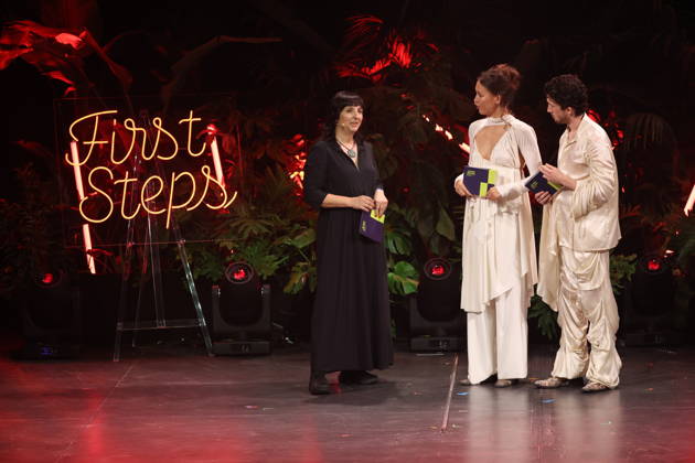 FIRST STEPS 2026 Hosts Malaya Maximilian and No Fear Bernd Eichinger Award Acceptance Speech by Ira Tondowski Award Ceremony on Stage at the FIRST STEPS 2026 Awards at the Theater des Westens in Berlin Copyright: xEventpressxFuhrx