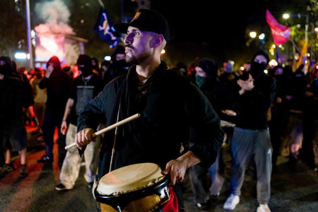Protests against the housing crisis in Barcelona, Spain - 05 Oct 2026 A man playing tambour is seen during the demonstration. Demonstrations were called in cities all over Spain following the eviction of Mari Carmen, an 87 years woman evicted from her apartment after it was bought by a real estate agency, and the Spanish parliamentís rejection of a decree aimed at strengthening protections for tenants. Barcelona Spain Copyright: xDavidexBonaldox xSOPAxImagesx DBONALDO-2063