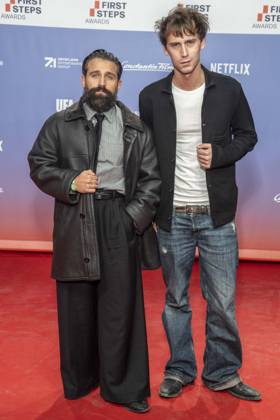 ABB FIRSTSTEPS: Arman Kashani and Oskar Belton on the red carpet at the 2026 FIRST STEPS Awards ceremony at the Theater des Westens on October 5, 2026, in Berlin, Germany
