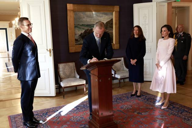 06-10-2026 Finland Queen Letizia and King Felipe with President Alexander Stubb and Suzanne Innes-Stubb during the official welcoming ceremony marking the start of the statevisit to Finland. Â Copyright: xPPEx