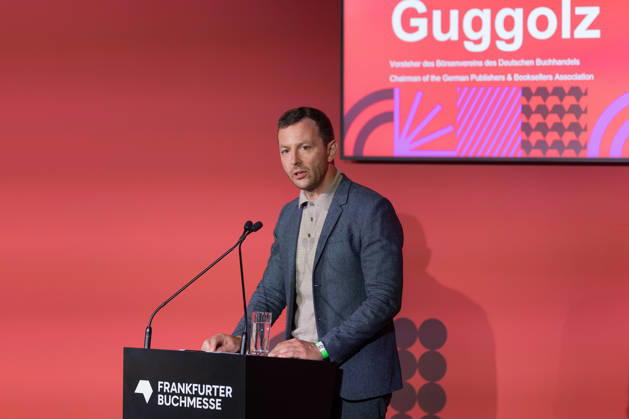 Frankfurt Book Fair 2026 Sebastian Guggolz, President of the German Publishers and Booksellers Association Opening press conference for the Frankfurt Book Fair 2026, Frankfurt am Main, Hesse, Germany, Exhibition Center