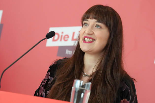 Press Statement by the Left Party Parliamentary Caucus Ahead of the Bundestag Session: A Portrait of Heidi Reichinnek of the Left Party During a Press Statement Ahead of the Parliamentary Caucus Meeting at the German Bundestag, Berlin, October 6, 2026 Berlin, Berlin, Germany