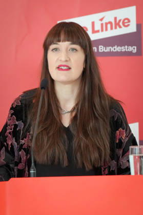 Press Statement by the Left Party (Die Linke) Faction Ahead of the Bundestag Session: A Portrait of Heidi Reichinnek of the Left Party (Die Linke) During a Press Statement Ahead of the Faction Meeting at the German Bundestag, Berlin, October 6, 2026 Berlin, Berlin, Germany