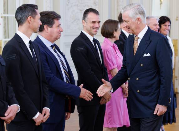 King Philippe - Filip of Belgium pictured during a royal meeting with the top Belgian athletes who have distinguished themselves over the past two years, at Laken Royal Castle, on Tuesday 6 October 2026. This concerns athletes who won a medal at a European or World Championship in an Olympic or Paralympic discipline, as well as Belgian athletes who have distinguished themselves exceptionally at the world level.  BENOITxDOPPAGNE 188890475