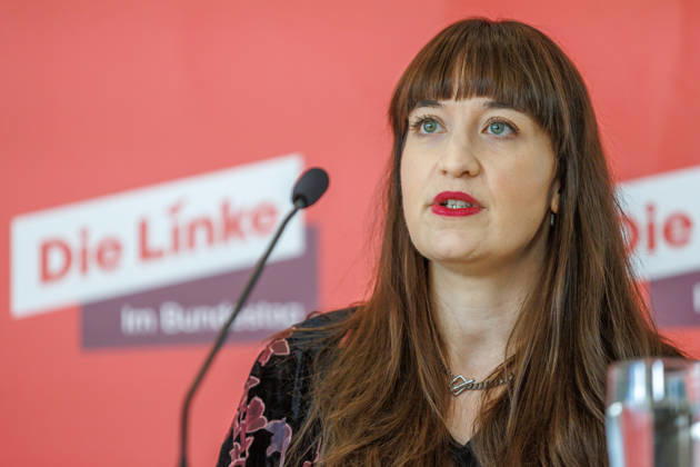 Statement by Die Linke s Heidi Reichinnek during a Die Linke press conference on October 6, 2026, in Berlin, Berlin, Berlin, Germany, Reichstag