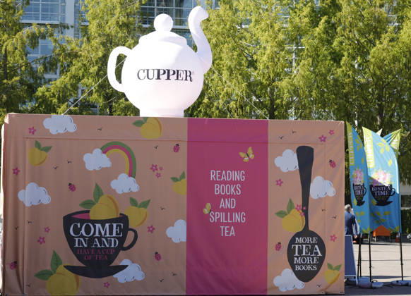 Frankfurt Impressions 10 06 2026 The 78th Frankfurt Book Fair, featuring the Agora outdoor area with food and beverage stands—here, Cup of Tea, Frankfurt am Main, Hesse, Germany