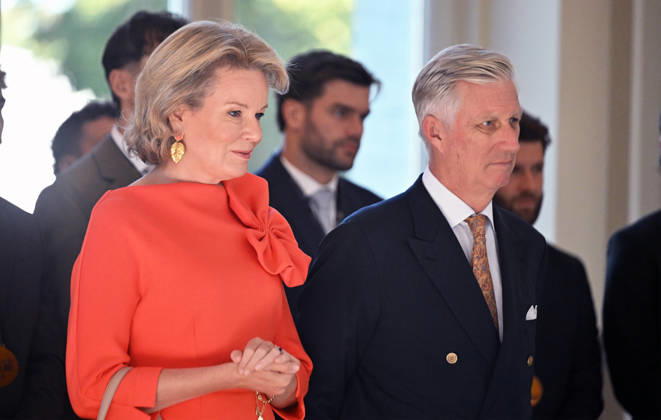 King Philippe and Queen Mathilde of Belgium receive athletes at Laeken Castle BRUSSELS, BELGIUM - OCTOBER 06: King Philippe (R) and Queen Mathilde of Belgium (L) receive Belgian athletes who have achieved significant sporting success over the past two years at the Royal Castle of Laeken in Brussels, Belgium, on October 06, 2026. The reception brings together athletes who won medals at European and world championships in Olympic and Paralympic disciplines, as well as athletes who delivered outstanding performances on the international stage. Dursun Aydemir Anadolu Brussels Belgium. Editorial use only. Please get in touch for any other usage. Copyright: x2026xAnadoluxDursunxAydemirx