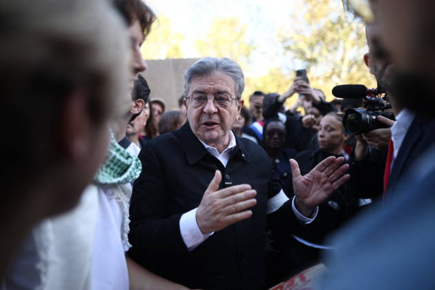 Politics At Student Demonstration - Paris La France Insoumise (LFI) candidate in France s 2027 presidential election Jean-Luc Melenchon arrives at the start of a demonstration part of a nationwide day of actions called by high-school students, joined by unions and teachers, who for days have been demanding better learning conditions in protests punctuated by violent confrontations in Paris on October 6, 2026. Students have blocked the entrances to hundreds of high schools for 15- to 17-year-olds since late September, complaining of missing teachers, overloaded timetables, dilapidated classrooms and buildings that cannot cope with rising temperatures. Photo by Raphael Lafargue ABACAPRESS.COM Paris France  Copyright: xLafarguexRaphael ABACAx