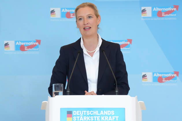 Press conference by the AfD chairwoman ahead of the parliamentary group meeting: Alice Weidel, AfD, pictured during a press statement ahead of the AfD parliamentary group meeting in the German Bundestag, Berlin, October 6, 2026, Berlin, Berlin, Germany