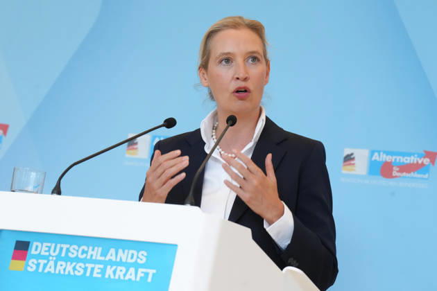 Press conference by the AfD chairwoman ahead of the parliamentary group meeting: Alice Weidel, AfD, pictured during a press statement ahead of the AfD parliamentary group meeting in the German Bundestag, Berlin, October 6, 2026, Berlin, Berlin, Germany