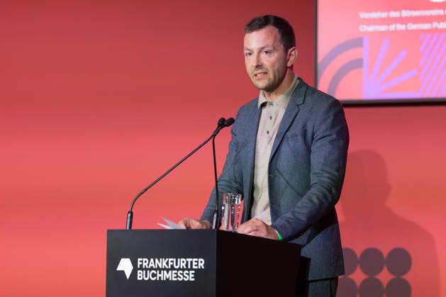 Frankfurt Book Fair 2026: Sebastian Guggolz, President of the German Publishers and Booksellers Association, speaks during the opening press conference of the Frankfurt Book Fair 2026, Frankfurt am Main, Hesse, Germany, at the exhibition grounds