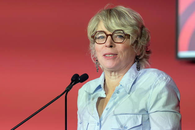 Frankfurt Book Fair 2026: Jill Lepore, an American historian and author, speaks during the opening press conference of the Frankfurt Book Fair 2026, Frankfurt am Main, Hesse, Germany, at the exhibition grounds.