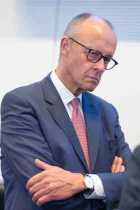 Opening photos from the CDU parliamentary group meeting: Chancellor Friedrich Merz of the CDU at the start of the parliamentary group meeting of the CDU CSU parliamentary group in the German Bundestag, Berlin, October 6, 2026, Berlin, Berlin, Germany